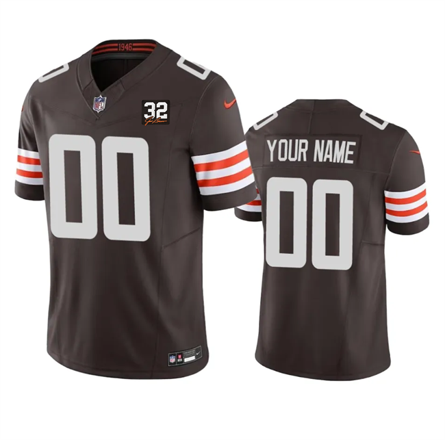 Men's Cleveland Browns Customized Brown 2023 F.U.S.E. With Jim Brown Memorial Patch Vapor Untouchable Limited Stitched Jersey